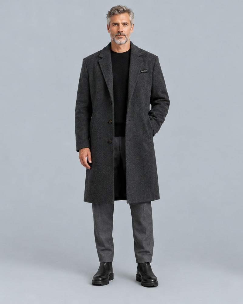Long charcoal wool overcoat