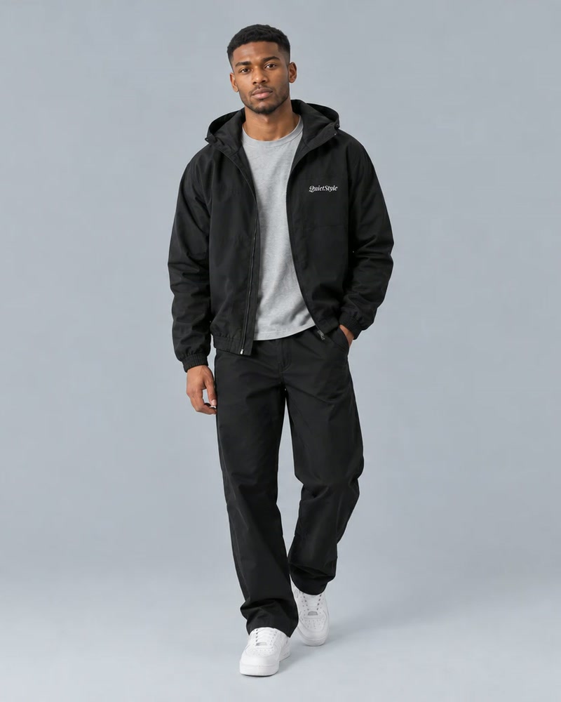 Black hooded bomber with a map of London on the back